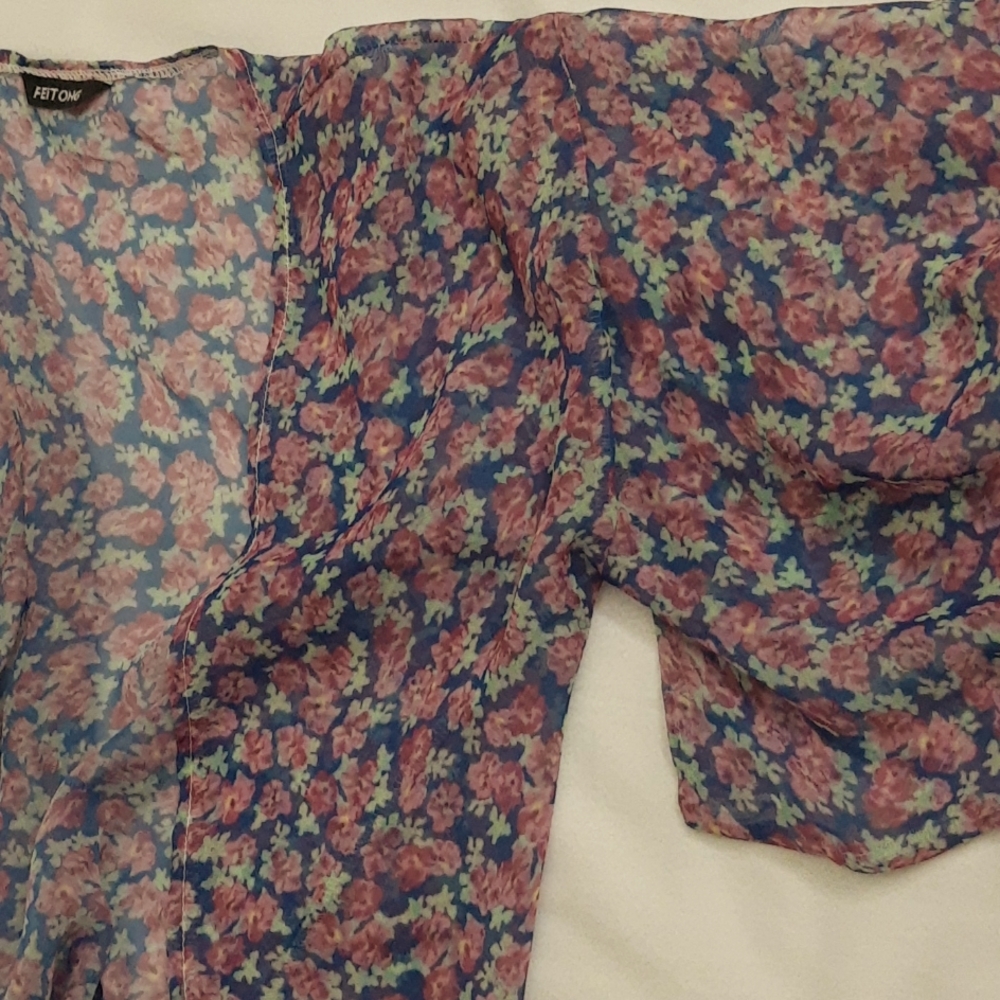 Women's Floral Kimono Long Open Sheer Summer Swim Pool Swimsuit Cover Up S-M Fit - Picture 3 of 12